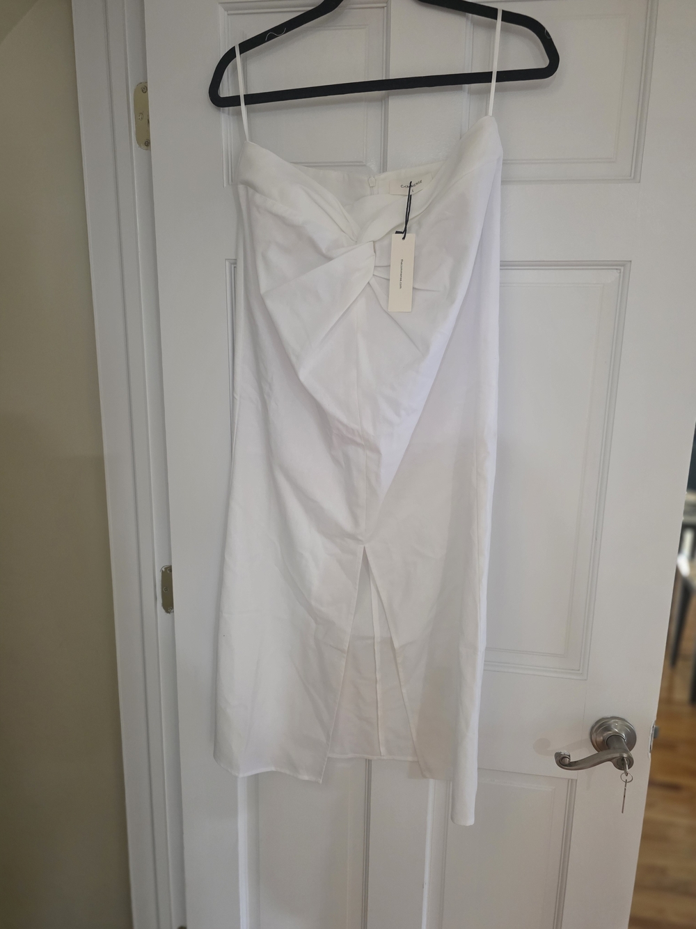 White Strapless Midi Skirt with Front Twist Detail NWT COMMENSE